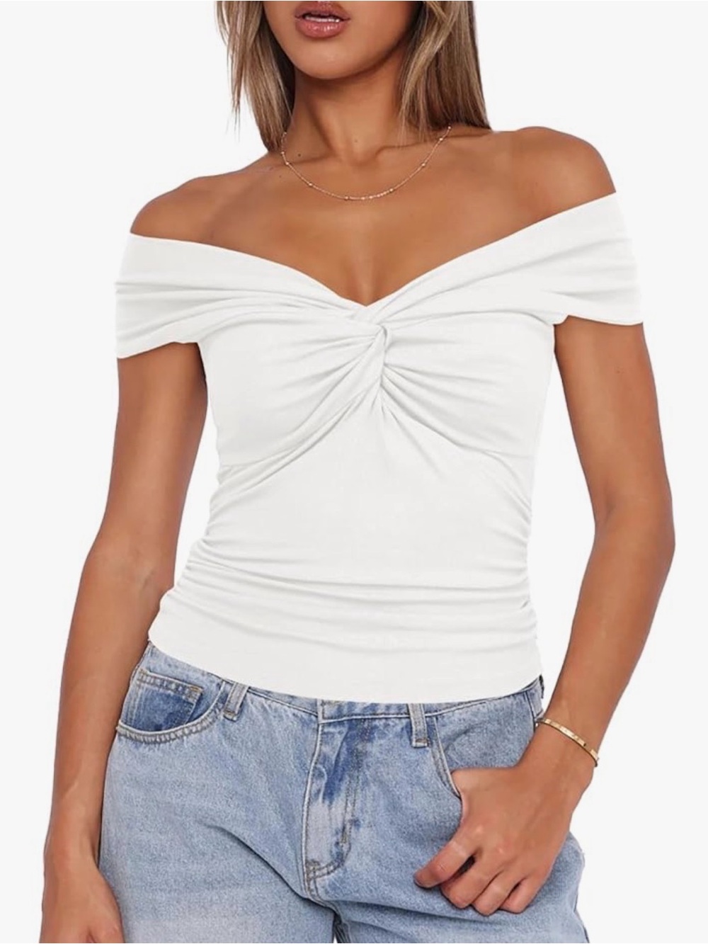 Twist Front 🤍 Off The Shoulder Top - Picture 4 of 12